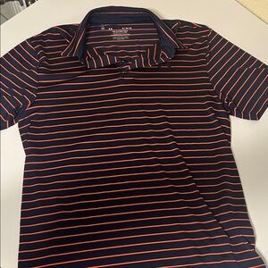 Under Armour Men's Polo Shirt - Navy and Orange Stripes